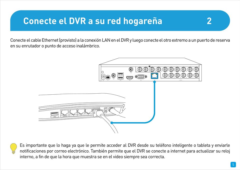6 5 9 DC V 0 VIDEO Internet Es importante que lo haga ya que le permite acceder al DVR desde su teléfono inteligente o tableta y
