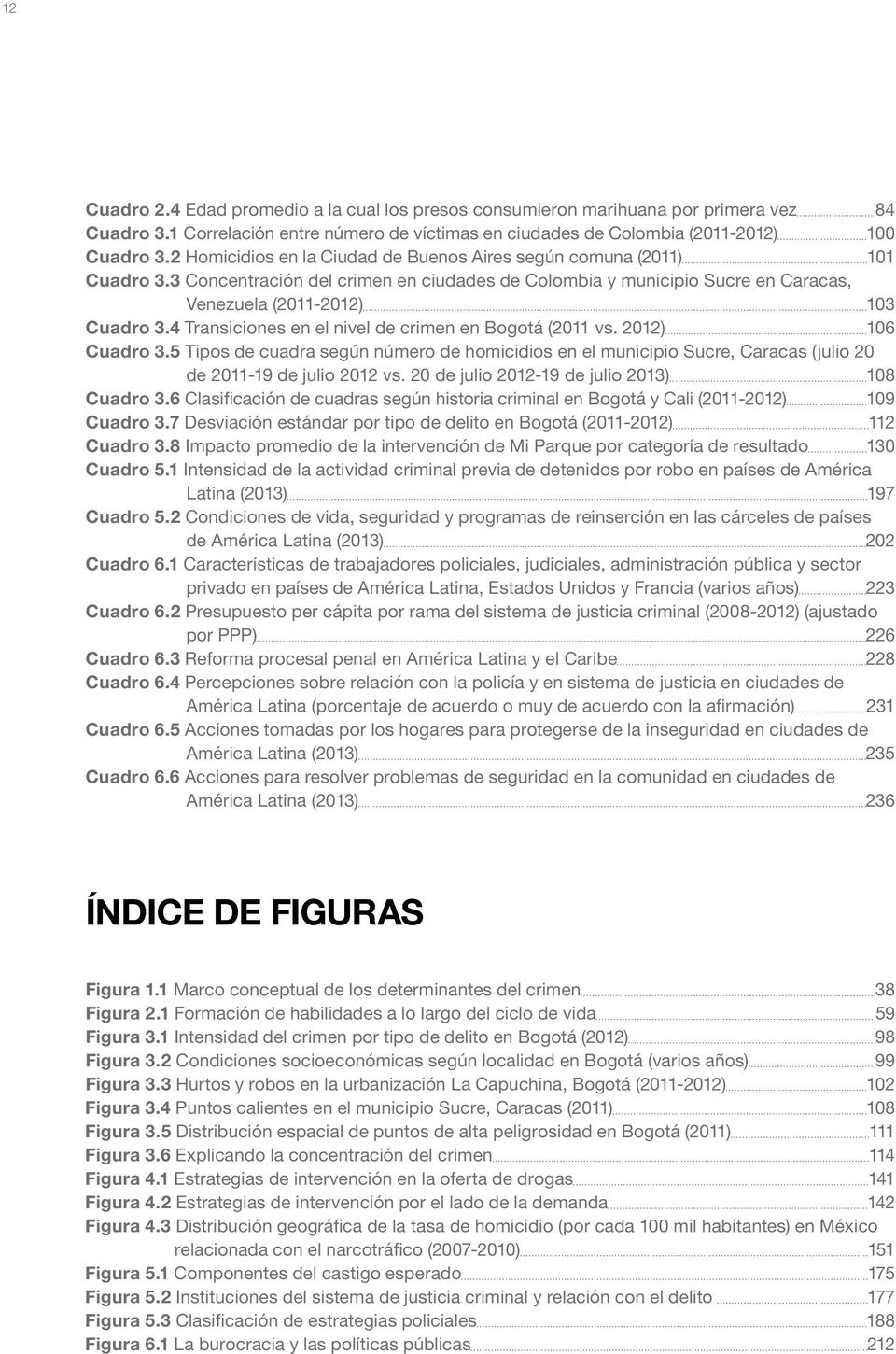 4 Transiciones en el nivel de crimen en Bogotá (2011 vs. 2012) 106 Cuadro 3.5 Tipos de cuadra según número de homicidios en el municipio Sucre, Caracas (julio 20 de 2011-19 de julio 2012 vs.