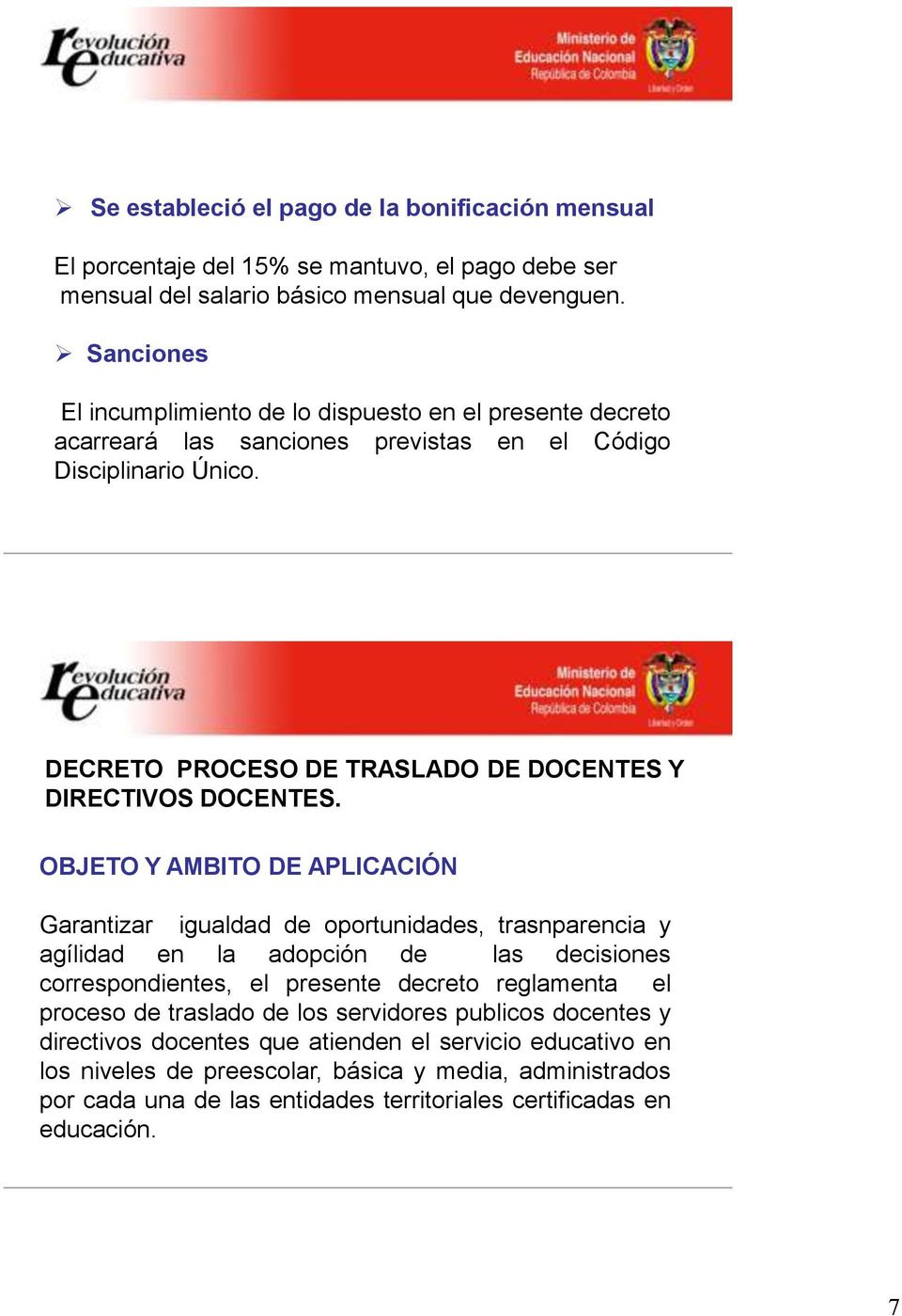DECRETO PROCESO DE TRASLADO DE DOCENTES Y DIRECTIVOS DOCENTES.