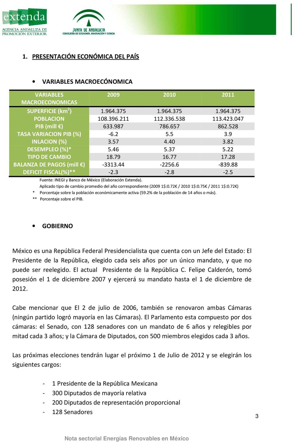 44-2256.6-839.88 DEFICIT FISCAL(%)** -2.3-2.8-2.5 Fuente: INEGI y Banco de México (Elaboración Extenda). Aplicado tipo de cambio promedio del año correspondiente (2009 1$:0.72 / 2010 1$:0.