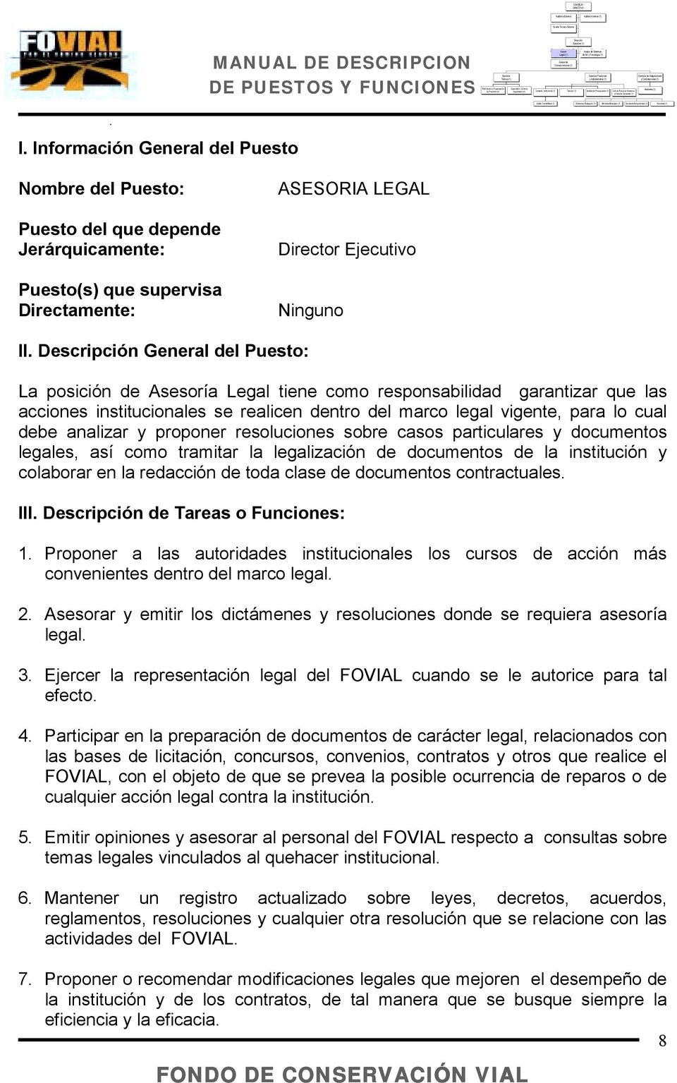 Externo MANUAL DE DESCRIPCION Gerencia Técnica (1) Dirección Ejecutiva (1) Asesor Asesor de Sistemas Legal (1) de Inf.