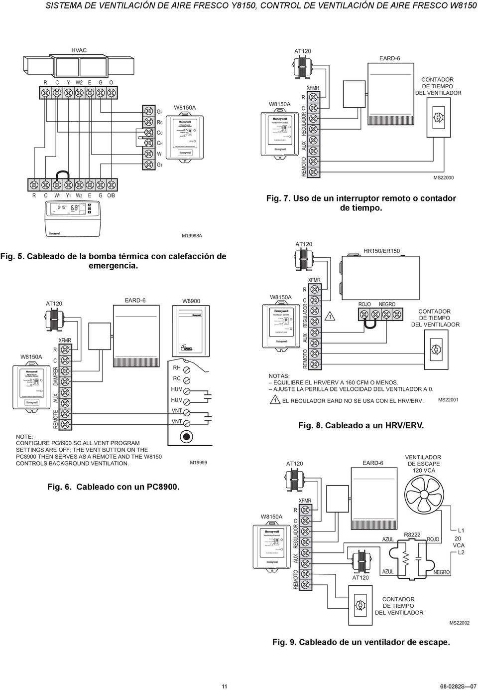 Uso de un interruptor remoto o contador de tiempo. M9998A Fig. 5. ableado de la bomba térmica con calefacción de emergencia.