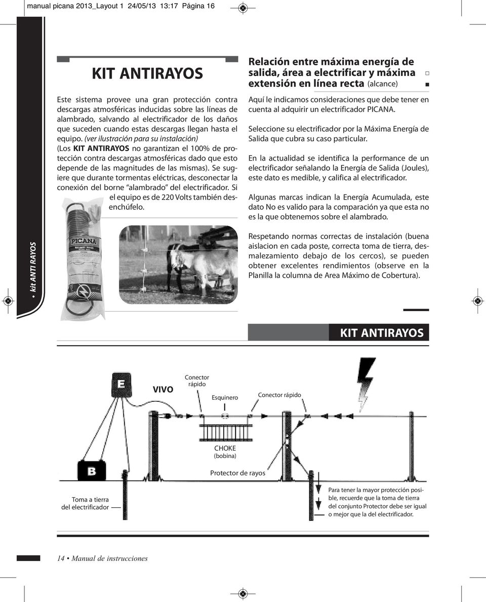 (ver ilustración para su instalación) (Los KIT ANTIRAYOS no garantizan el 100% de protección contra descargas atmosféricas dado que esto depende de las magnitudes de las mismas).