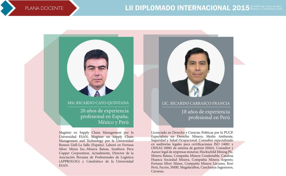 Actualmente, Director de la Asociación Peruana de Profesionales de Logística (APPROLOG) y Catedrático de la Universidad ESAN. LIC.