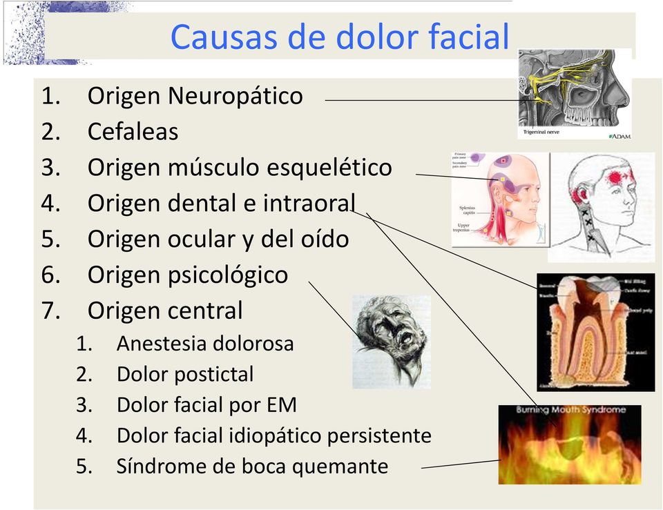 Origen ocular y del oído 6. Origen psicológico 7. Origen central 1.