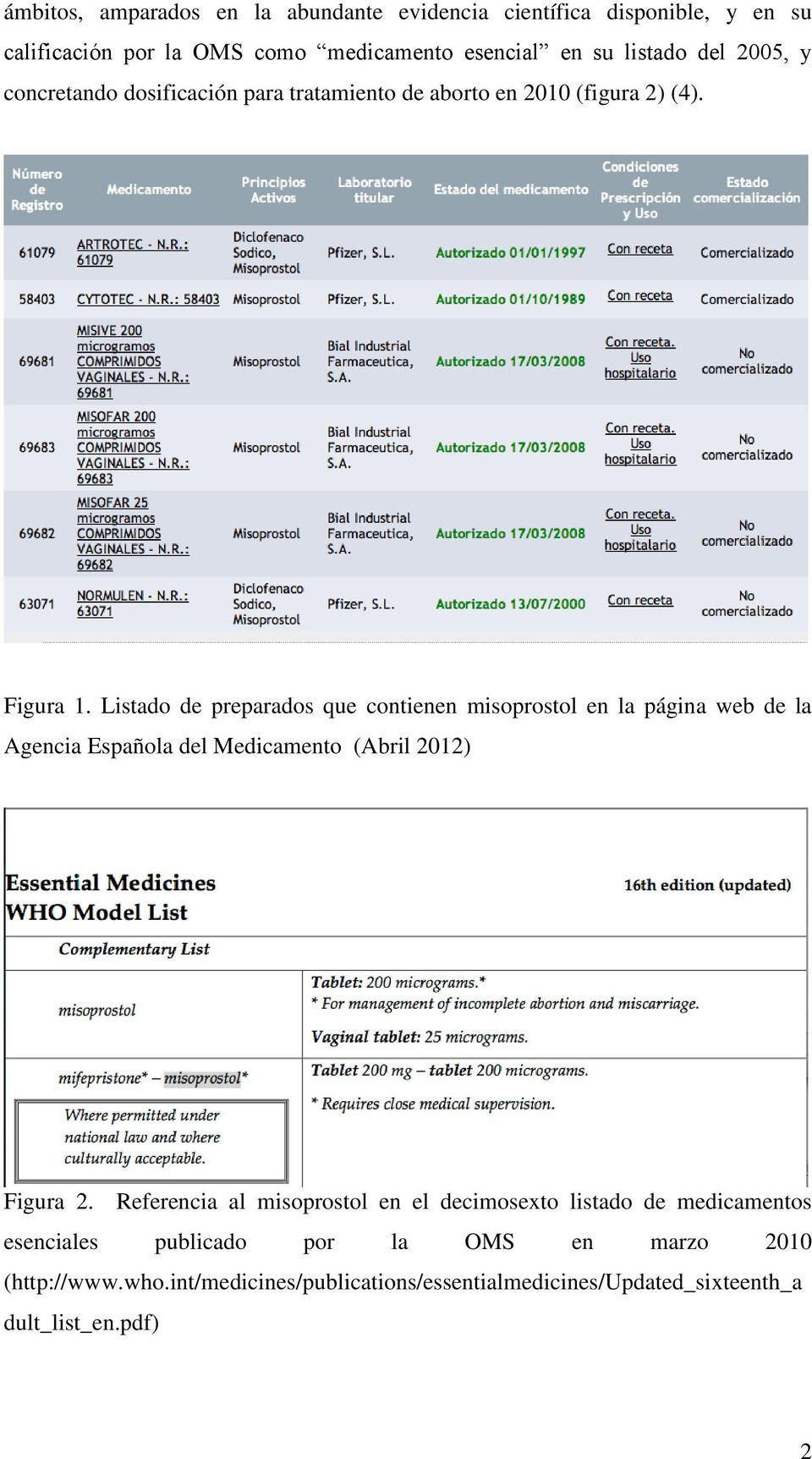 Listado de preparados que contienen misoprostol en la página web de la Agencia Española del Medicamento (Abril 2012) Figura 2.