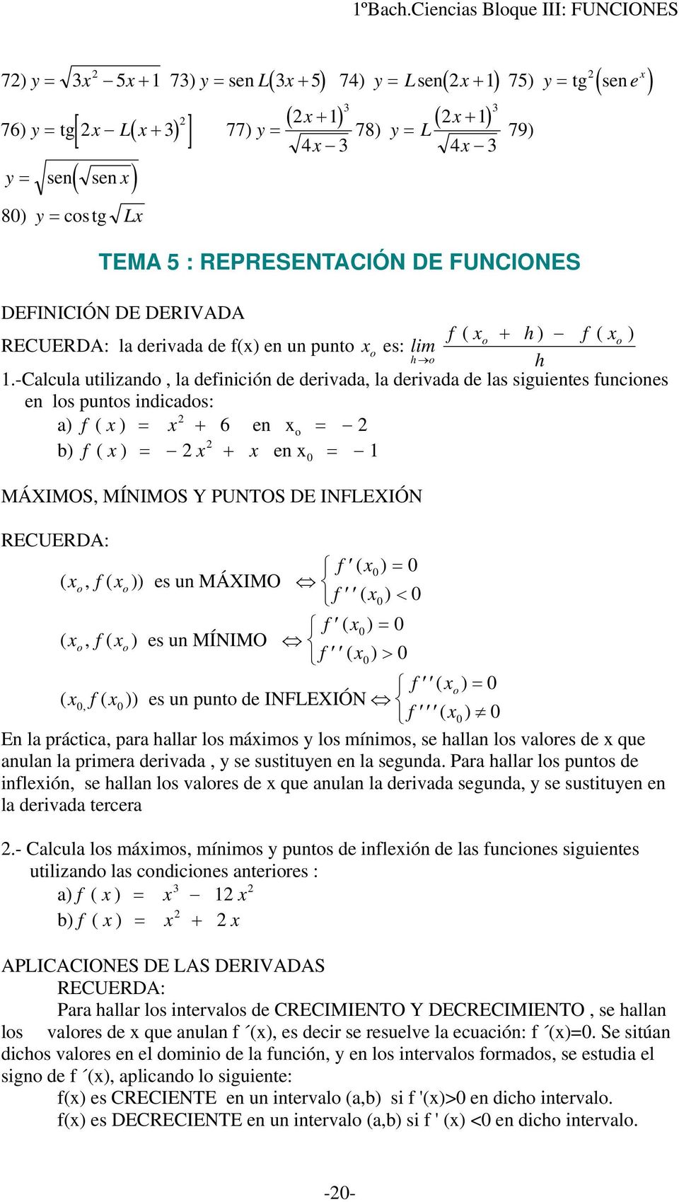 FUNCIONES DEFINICIÓN DE DERIVADA RECUERDA: la derivada de f() en un punto o es: lim f ( h f o + ) ( o ) h o h.
