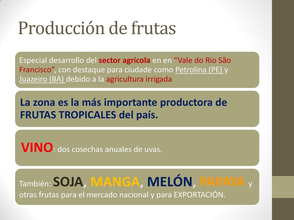 zona es la más importante productora de FRUTAS TROPICALES del país.