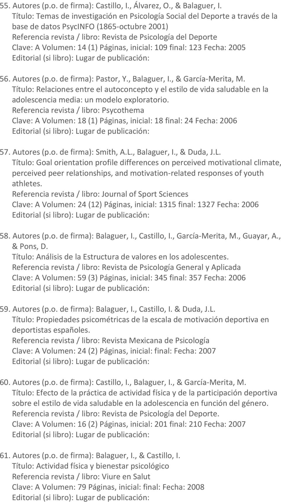 Autores (p.o. de firma): Pastor, Y., Balaguer, I., & García-Merita, M. Título: Relaciones entre el autoconcepto y el estilo de vida saludable en la adolescencia media: un modelo exploratorio.
