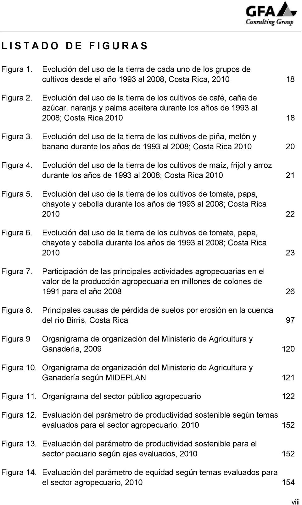 naranja y palma aceitera durante los años de 1993 al 2008; Costa Rica 2010 18 Evolución del uso de la tierra de los cultivos de piña, melón y banano durante los años de 1993 al 2008; Costa Rica 2010