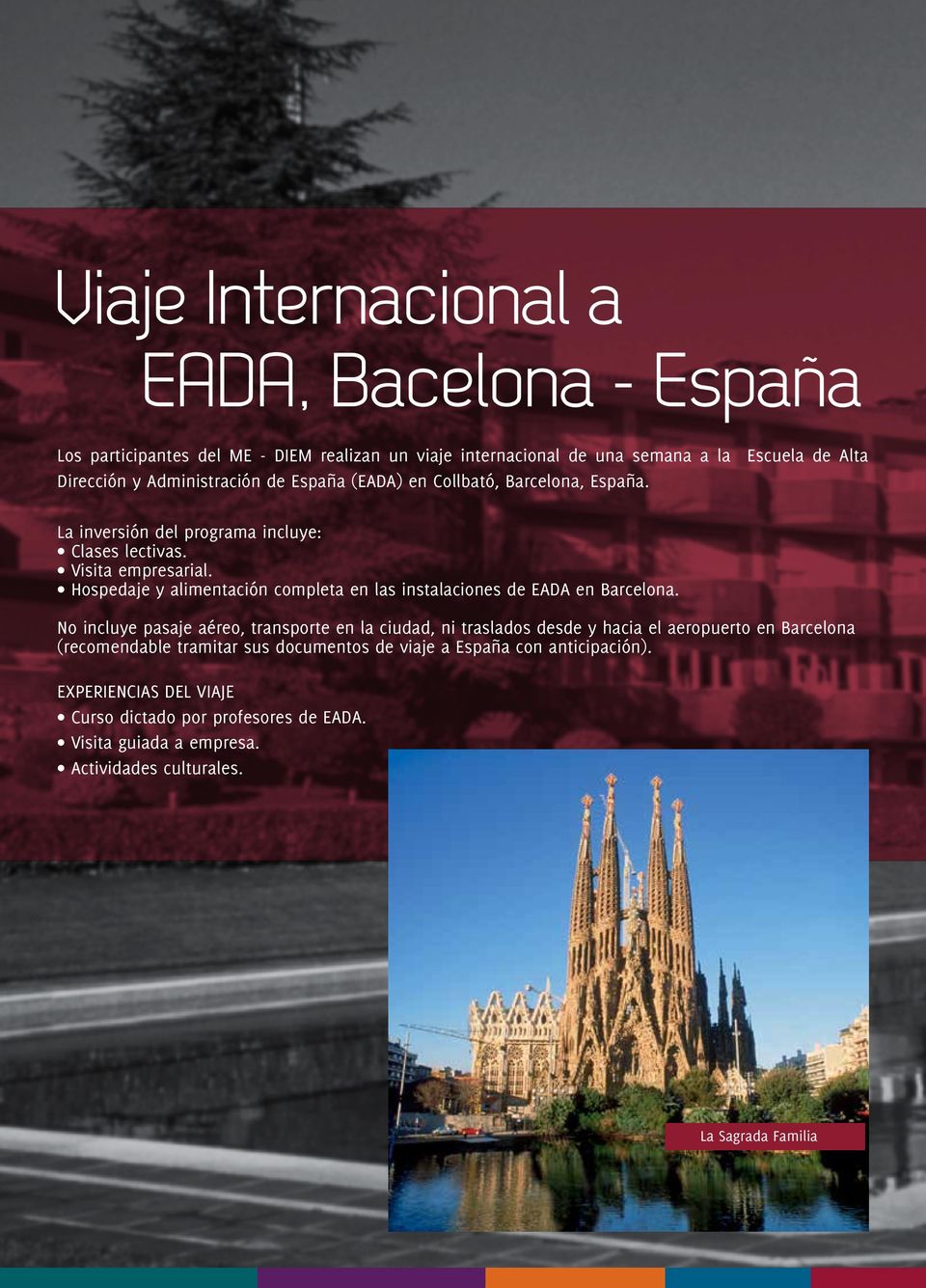 Hospedaje y alimentación completa en las instalaciones de EADA en Barcelona.