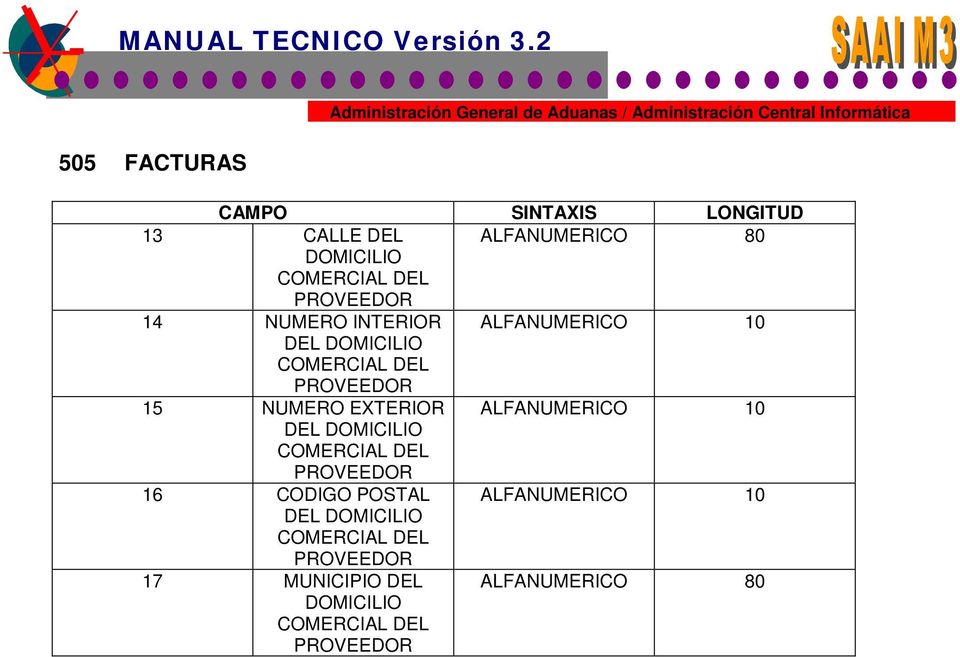 EXTERIOR ALFANUMERICO 10 DEL DOMICILIO COMERCIAL DEL PROVEEDOR 16 CODIGO POSTAL ALFANUMERICO 10