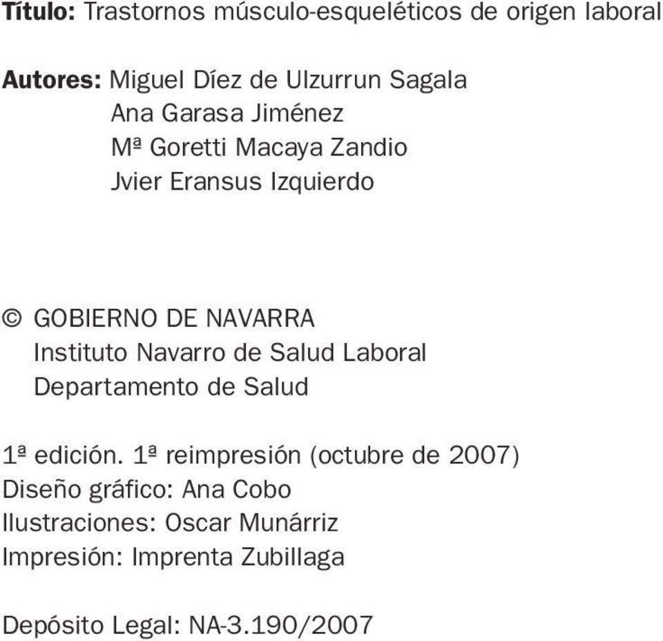 Navarro de Salud Laboral Departamento de Salud 1ª edición.