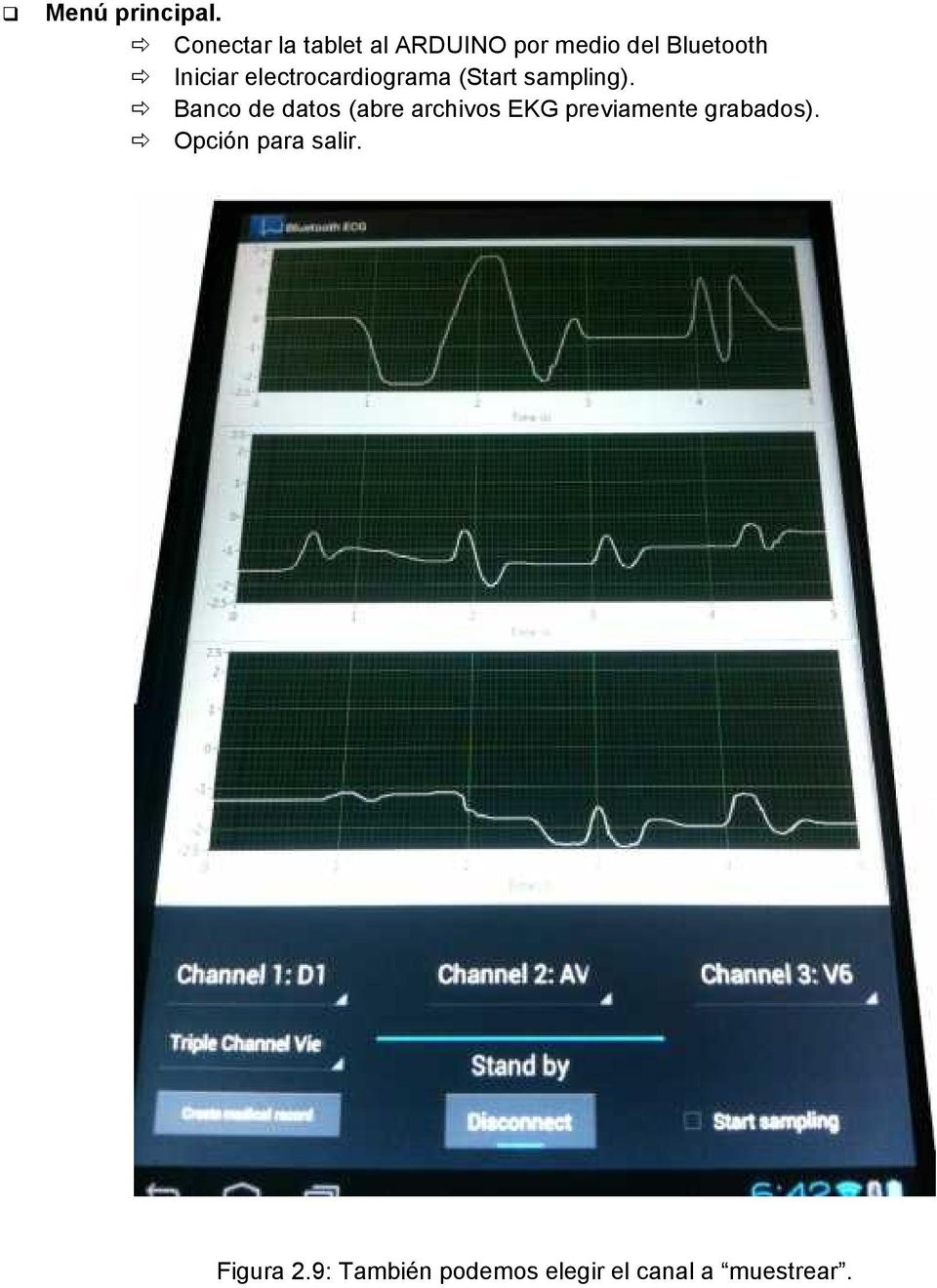 electrocardiograma (Start sampling).