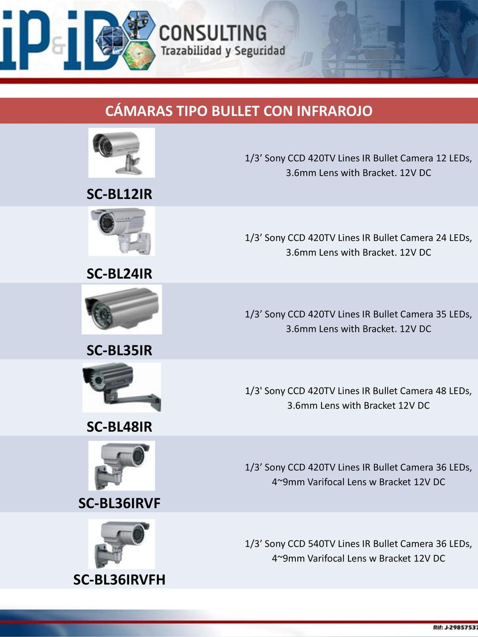 12V DC SC-BL35IR 1/3 Sony CCD 420TV Lines IR Bullet Camera 35 LEDs, 3.6mm Lens with Bracket.