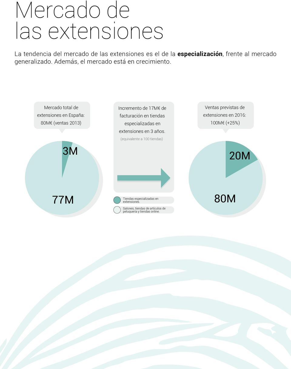 Mercado total de extensiones en España: 80M (ventas 2013) 3M Incremento de 17M de facturación en tiendas especializadas en