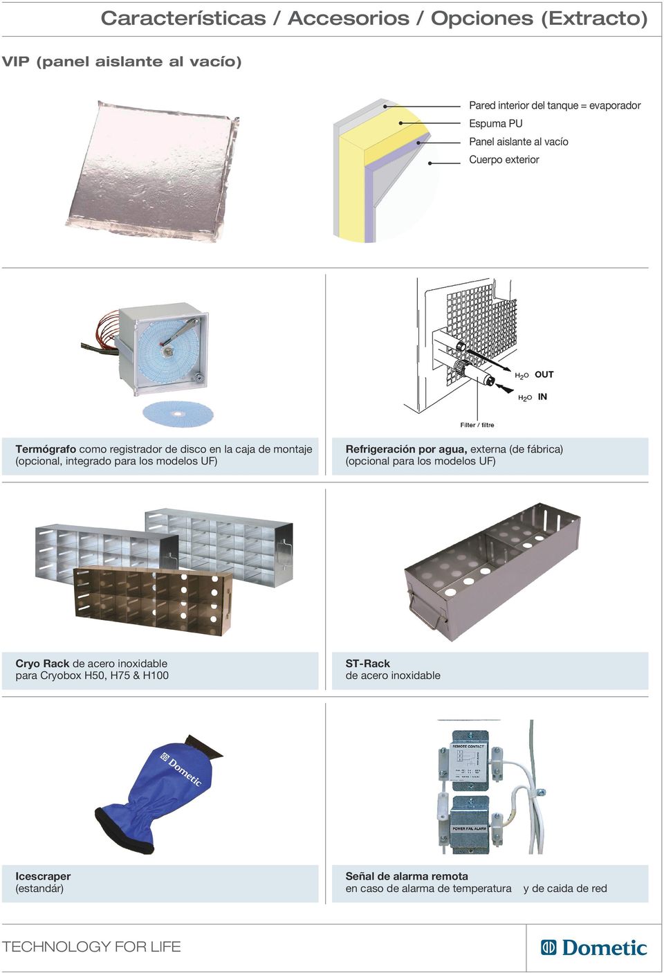 modelos UF) Refrigeración por agua, externa (de fábrica) (opcional para los modelos UF) Cryo Rack de acero inoxidable para Cryobox