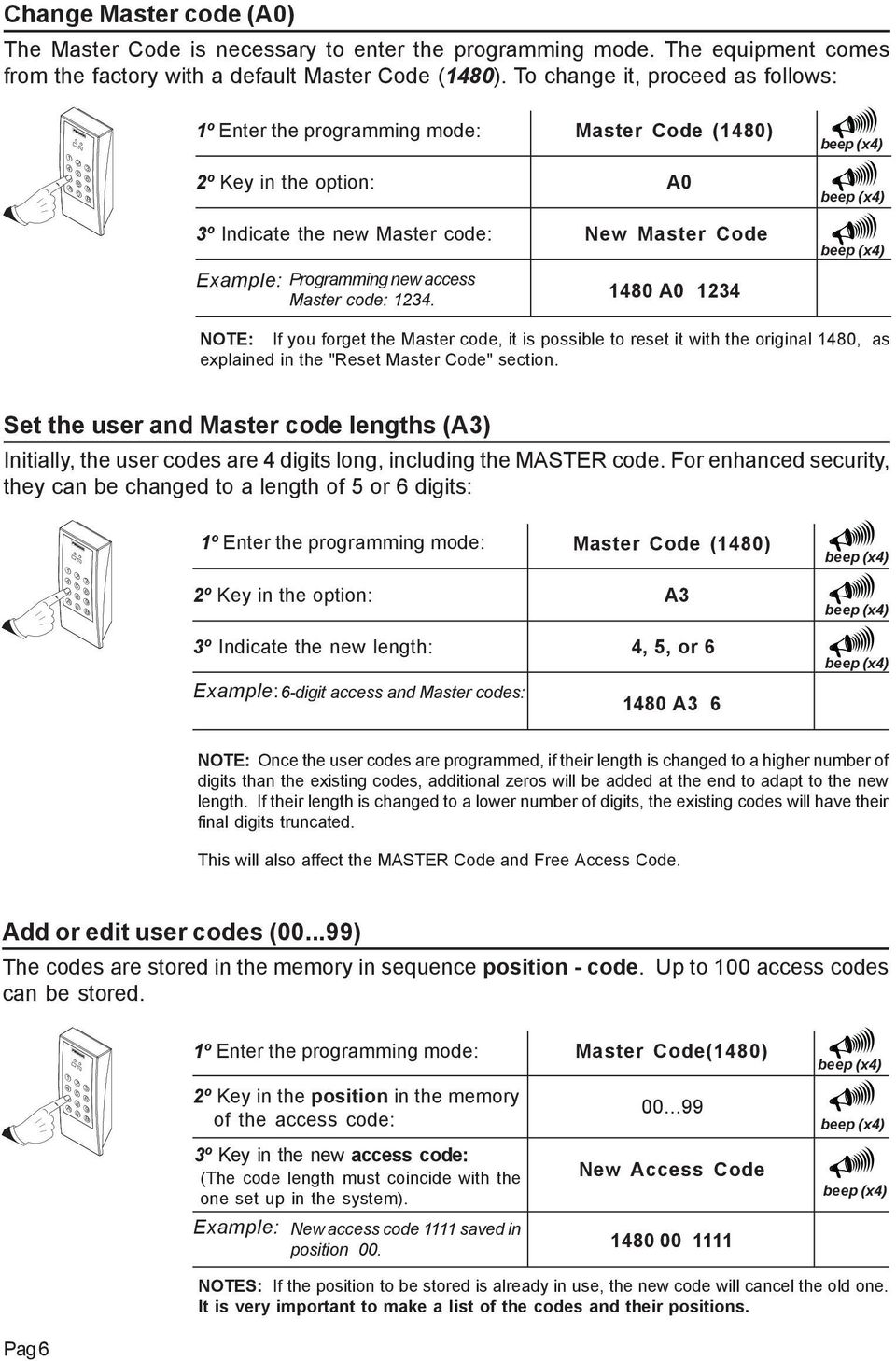 code: 1234. 1480 A0 1234 NOTE: If you forget the Master code, it is possible to reset it with the original 1480, as explained in the "Reset Master Code" section.