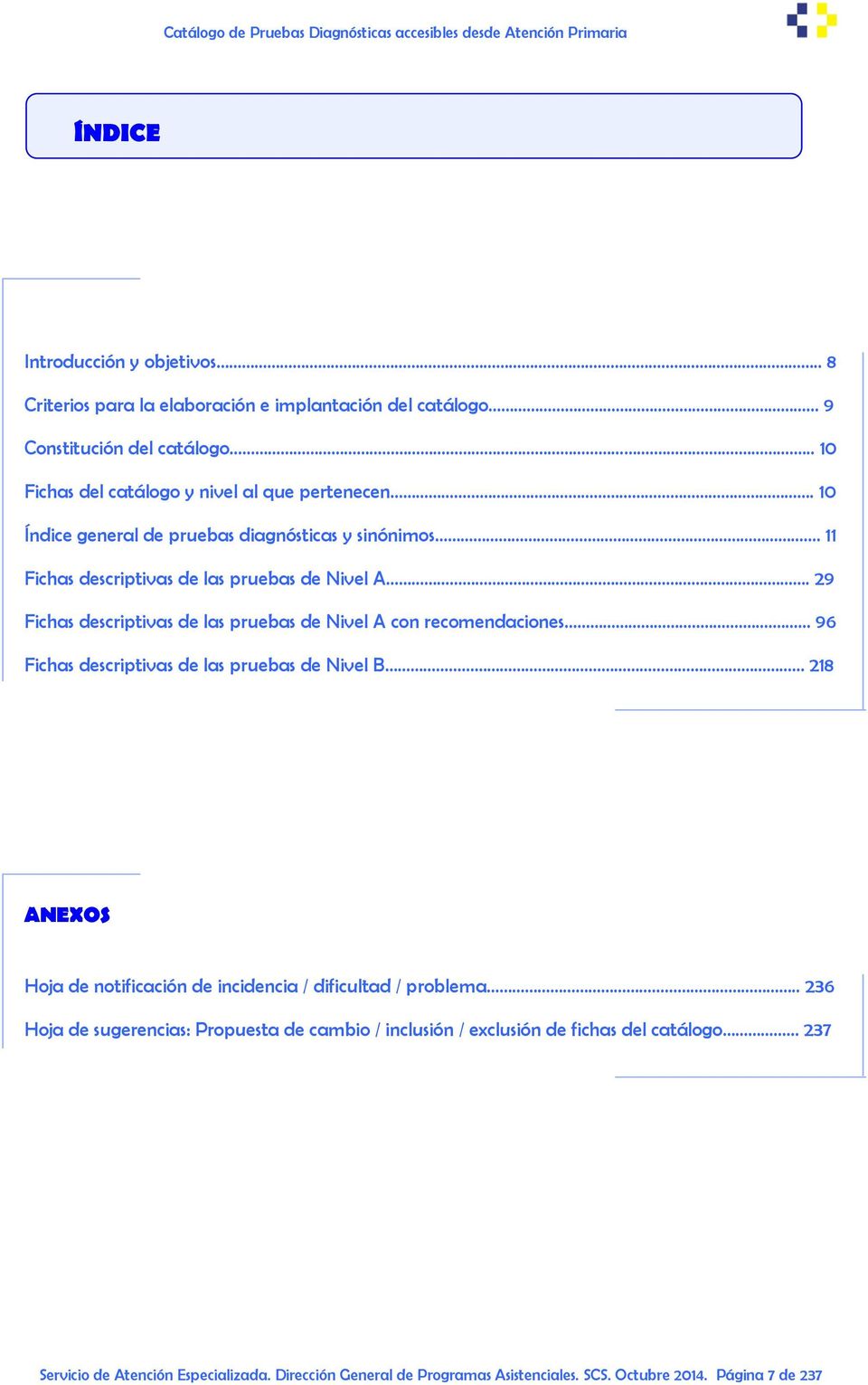29 Fichas descriptivas de las pruebas de Nivel A con recomendaciones.