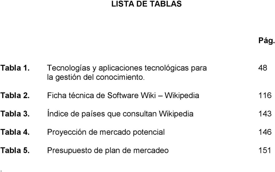 Tabla 2. Ficha técnica de Software Wiki Wikipedia 116 Tabla 3.