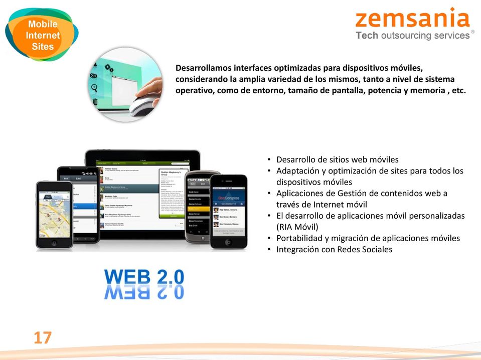 Desarrollo de sitios web móviles Adaptación y optimización de sites para todos los dispositivos móviles Aplicaciones de Gestión de