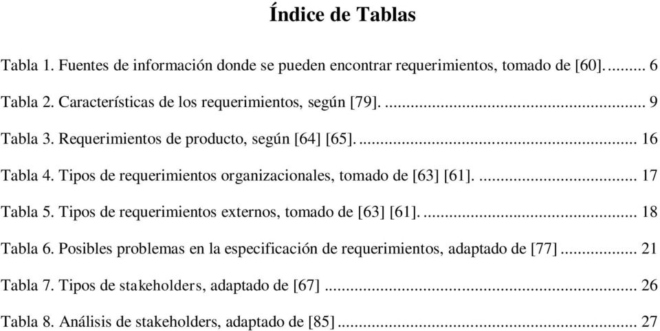 Tipos de requerimientos organizacionales, tomado de [63] [61].... 17 Tabla 5. Tipos de requerimientos externos, tomado de [63] [61].... 18 Tabla 6.