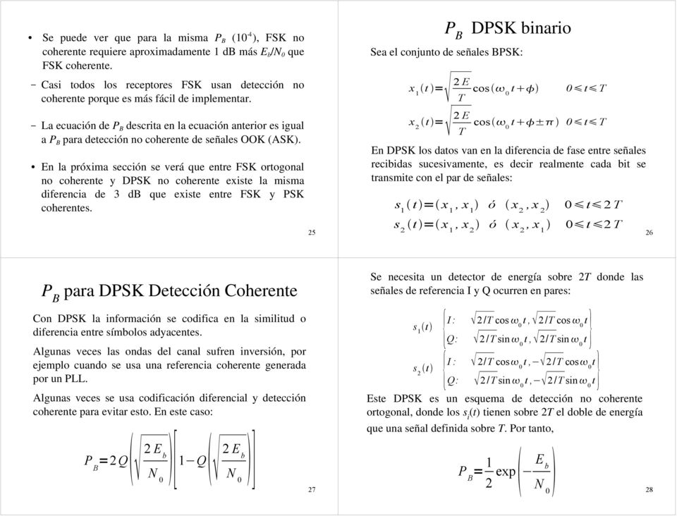 La ecuación de P B descrita en la ecuación anterior es igual a P B para detección no coherente de señales OOK (ASK).