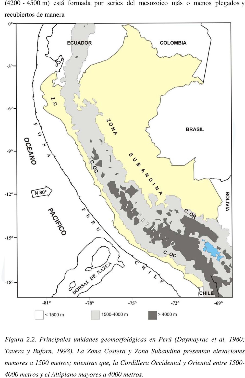 2. Principales unidades geomorfológicas en Perú (Daymayrac et al, 1980; Tavera y Buforn, 1998).