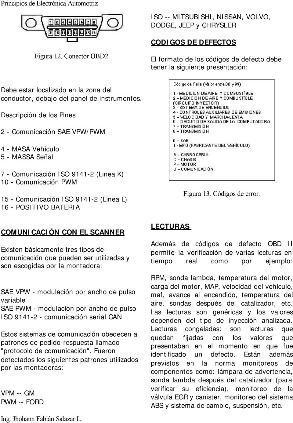 Descripción de los Pines 2 - Comunicación SAE VPW/PWM 4 - MASA Vehículo 5 - MASSA Señal 7 - Comunicación ISO 9141-2 (Linea K) 10 - Comunicación PWM 15 - Comunicación ISO 9141-2 (Linea L) 16 -