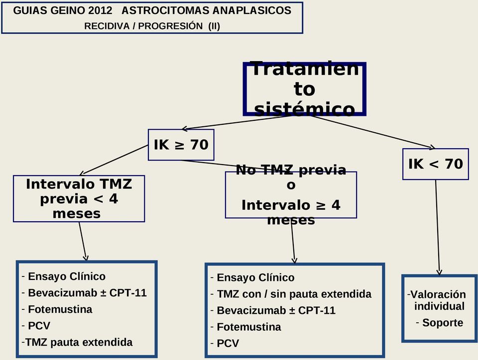 CPT-11 - Fotemustina - PCV -TMZ pauta extendida - Ensayo Clínico - TMZ con / sin