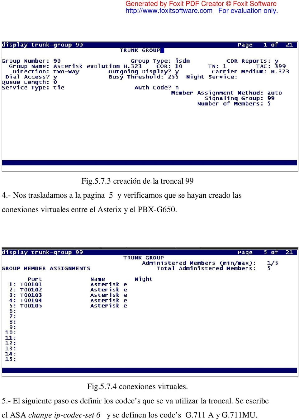 virtuales entre el Asterix y el PBX-G650. Fig.5.7.4 conexiones virtuales. 5.