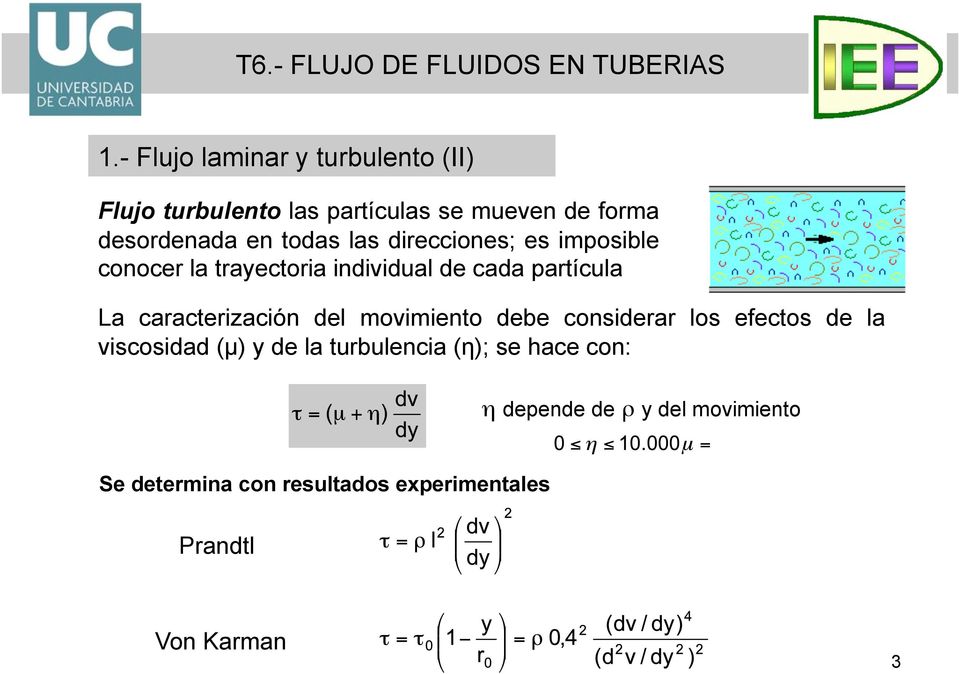 caracterización del movimiento debe considerar los efectos de la viscosidad (µ) y de la turbulencia