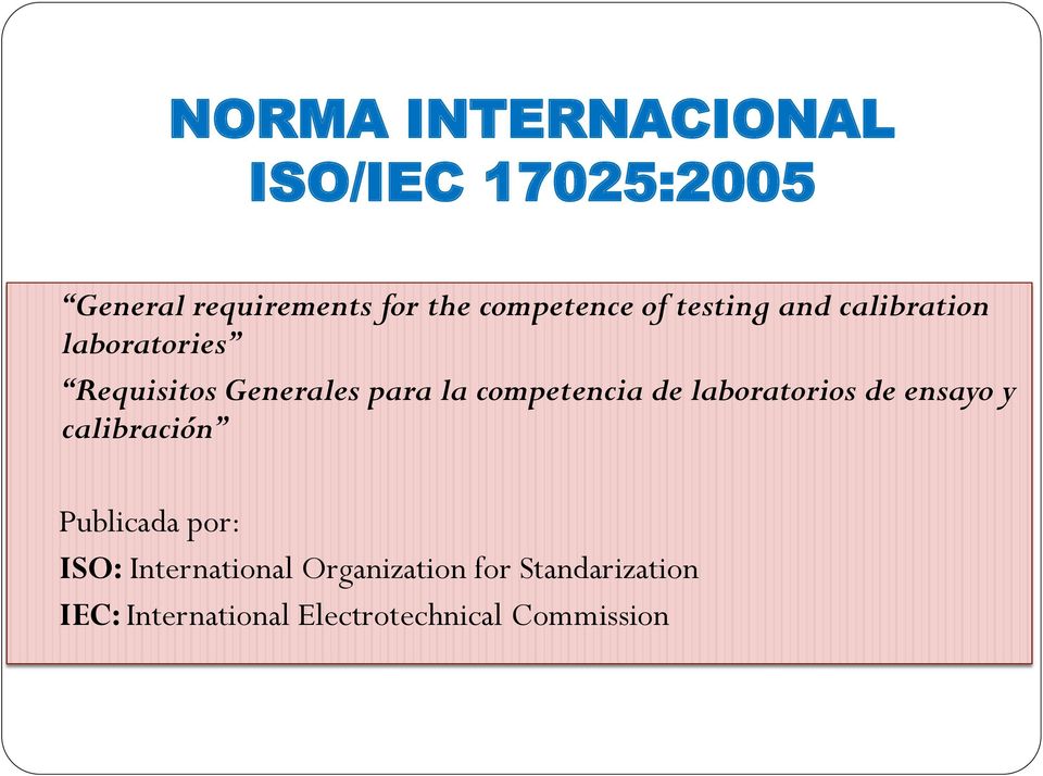 la competencia de laboratorios de ensayo y calibración Publicada por: ISO: