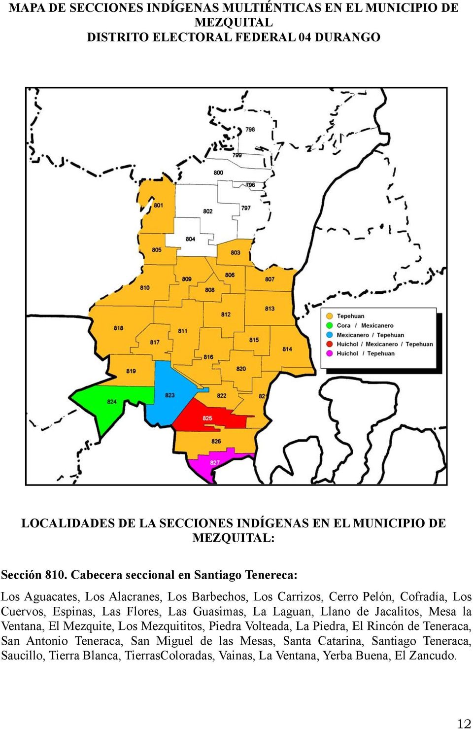 Cabecera seccional en Santiago Tenereca: Los Aguacates, Los Alacranes, Los Barbechos, Los Carrizos, Cerro Pelón, Cofradía, Los Cuervos, Espinas, Las Flores, Las