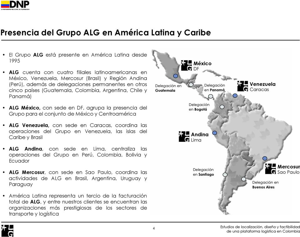 conjunto de México y Centroamérica ALG Venezuela, con sede en Caracas, coordina las operaciones del Grupo en Venezuela, las islas del Caribe y Brasil ALG Andina, con sede en Lima, centraliza las
