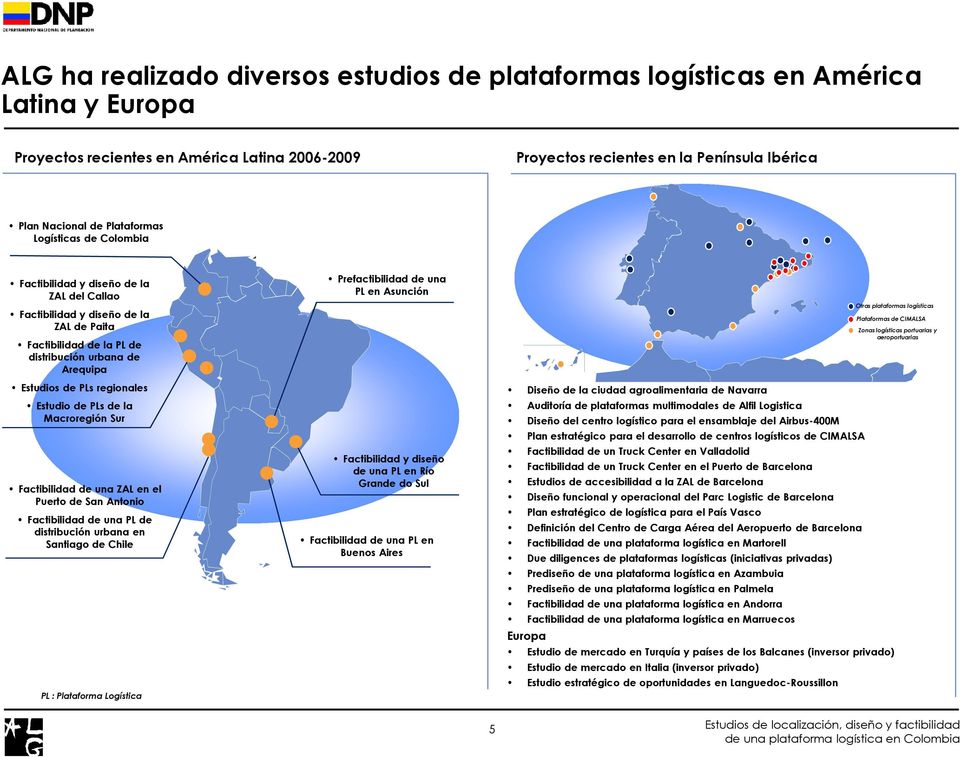 regionales Estudio de PLs de la Macroregión Sur Factibilidad de una ZAL en el de San Antonio Factibilidad de una PL de distribución urbana en Santiago de Chile PL : Plataforma Logística
