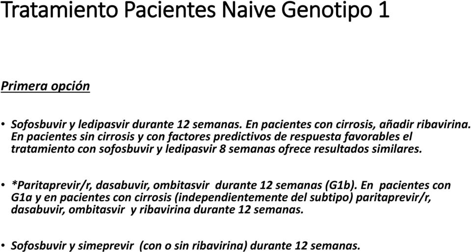 resultados similares. *Paritaprevir/r, dasabuvir, ombitasvir durante 12 semanas (G1b).
