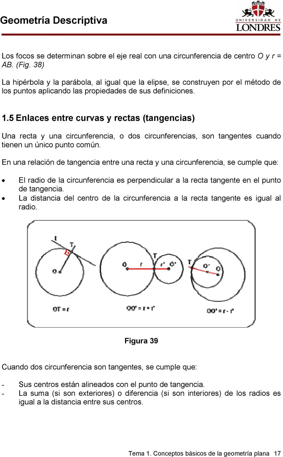 5 Enlaces entre curvas y rectas (tangencias) Una recta y una circunferencia, o dos circunferencias, son tangentes cuando tienen un único punto común.