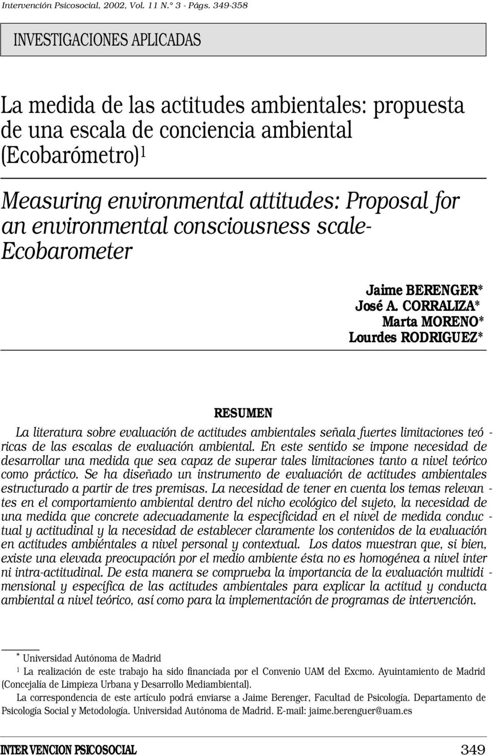 environmental consciousness scale- Ecobarometer Jaime BERENGER* José A.