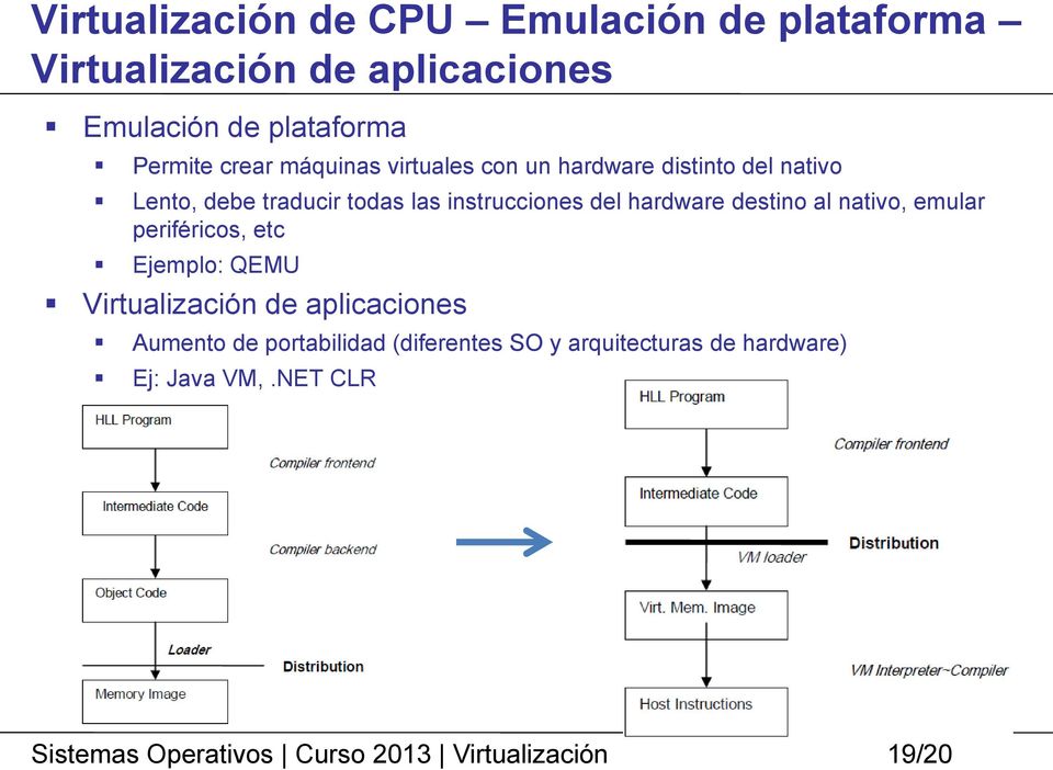 hardware destino al nativo, emular periféricos, etc Ejemplo: QEMU Virtualización de aplicaciones Aumento de