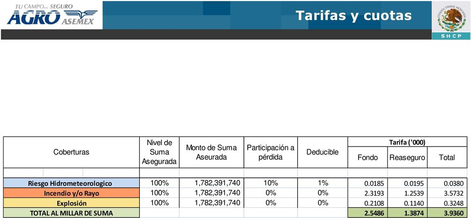 Rayo Explosión TOTAL AL MILLAR DE SUMA 100% 1,782,391,740 10% 1% 0.0185 0.0195 0.