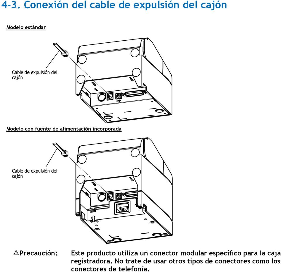 cajón Precaución: Este producto utiliza un conector modular específico para la caja