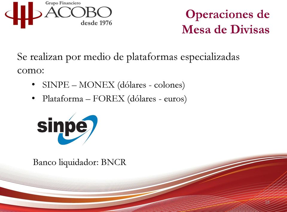 SINPE MONEX (dólares - colones) Plataforma