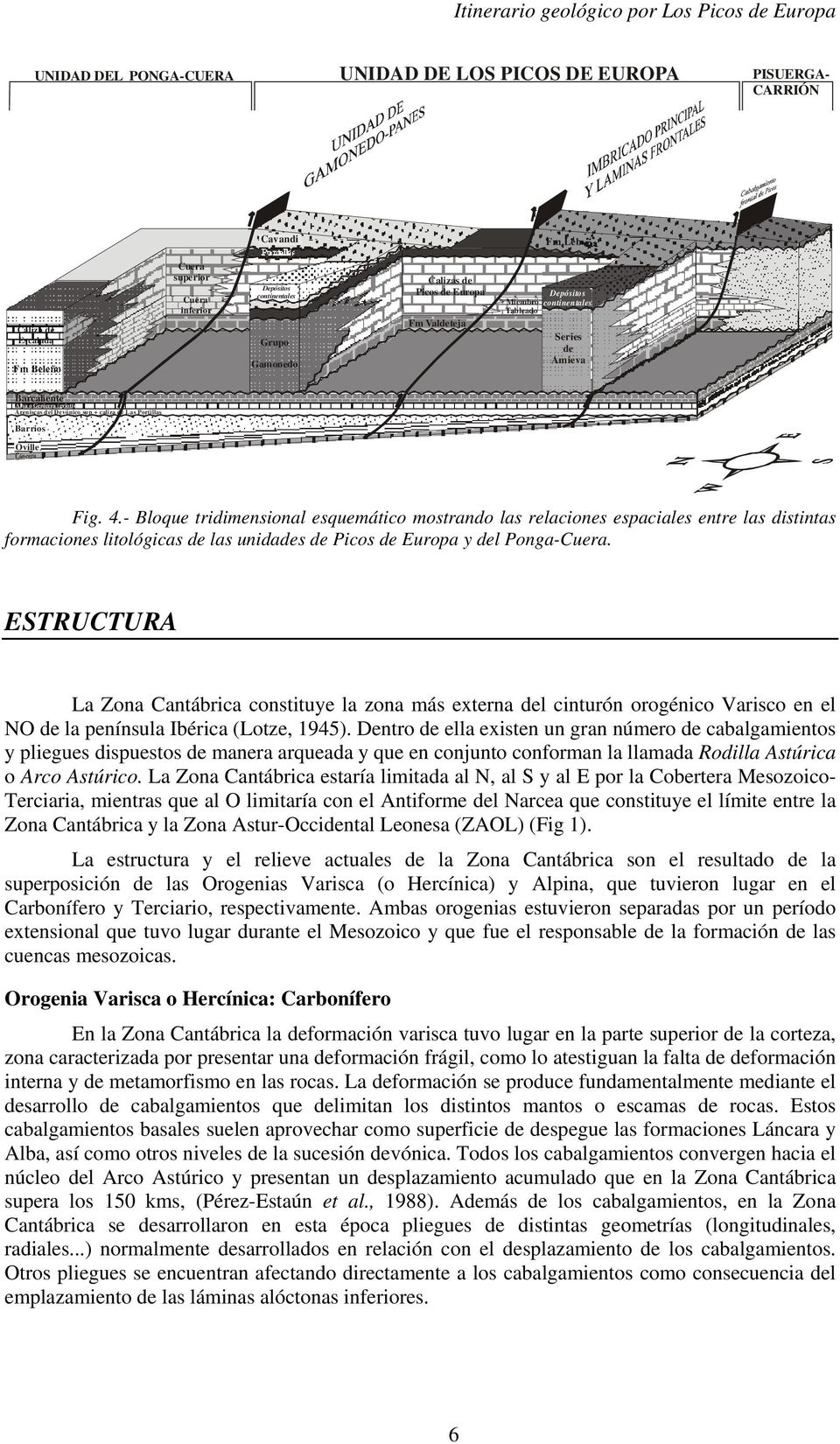 Oville Láncara Fig. 4.- Bloque tridimensional esquemático mostrando las relaciones espaciales entre las distintas formaciones litológicas de las unidades de Picos de Europa y del Ponga-Cuera.