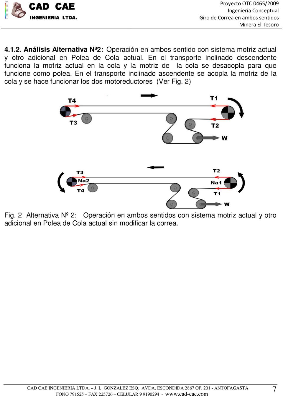 polea. En el transporte inclinado ascendente se acopla la motriz de la cola y se hace funcionar los dos motoreductores (Ver Fig. 2) Fig.