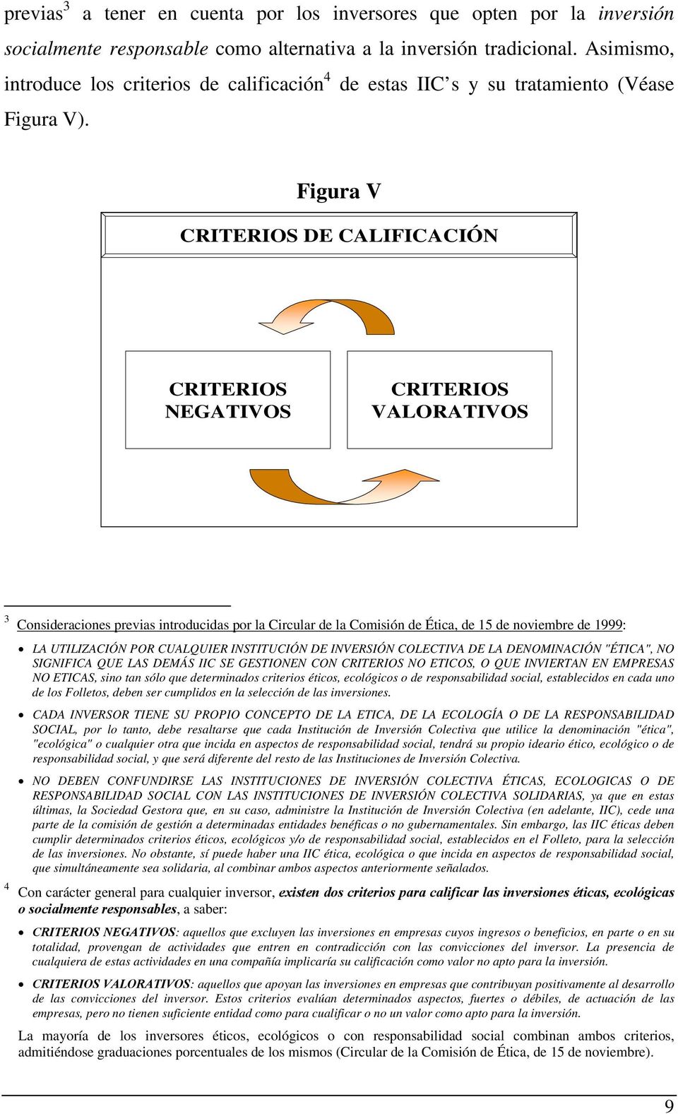 Figura V CRITERIOS DE CALIFICACIÓN CRITERIOS NEGATIVOS CRITERIOS VALORATIVOS 3 Consideraciones previas introducidas por la Circular de la Comisión de Ética, de 15 de noviembre de 1999: LA UTILIZACIÓN