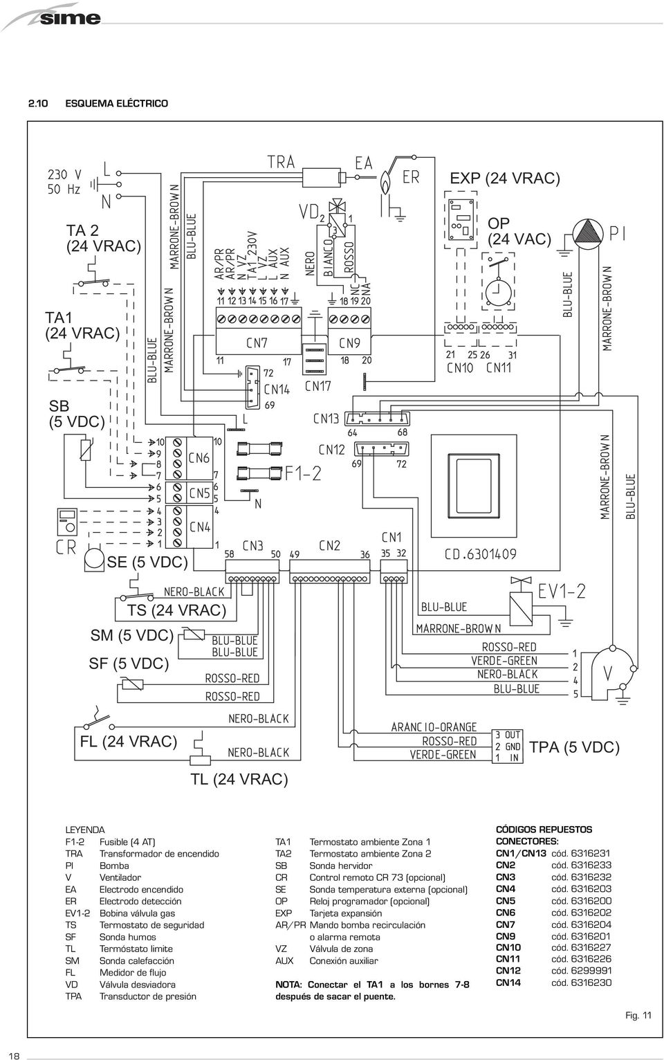 calefacción FL Medidor de flujo VD Válvula desviadora TPA Transductor de presión TA1 Termostato ambiente Zona 1 TA Termostato ambiente Zona SB Sonda hervidor CR Control remoto CR 73 (opcional) Sonda