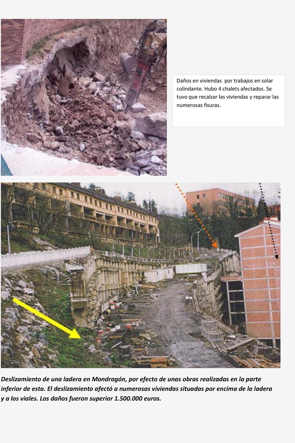 Deslizamiento de una ladera en Mondragón, por efecto de unas obras realizadas en la parte
