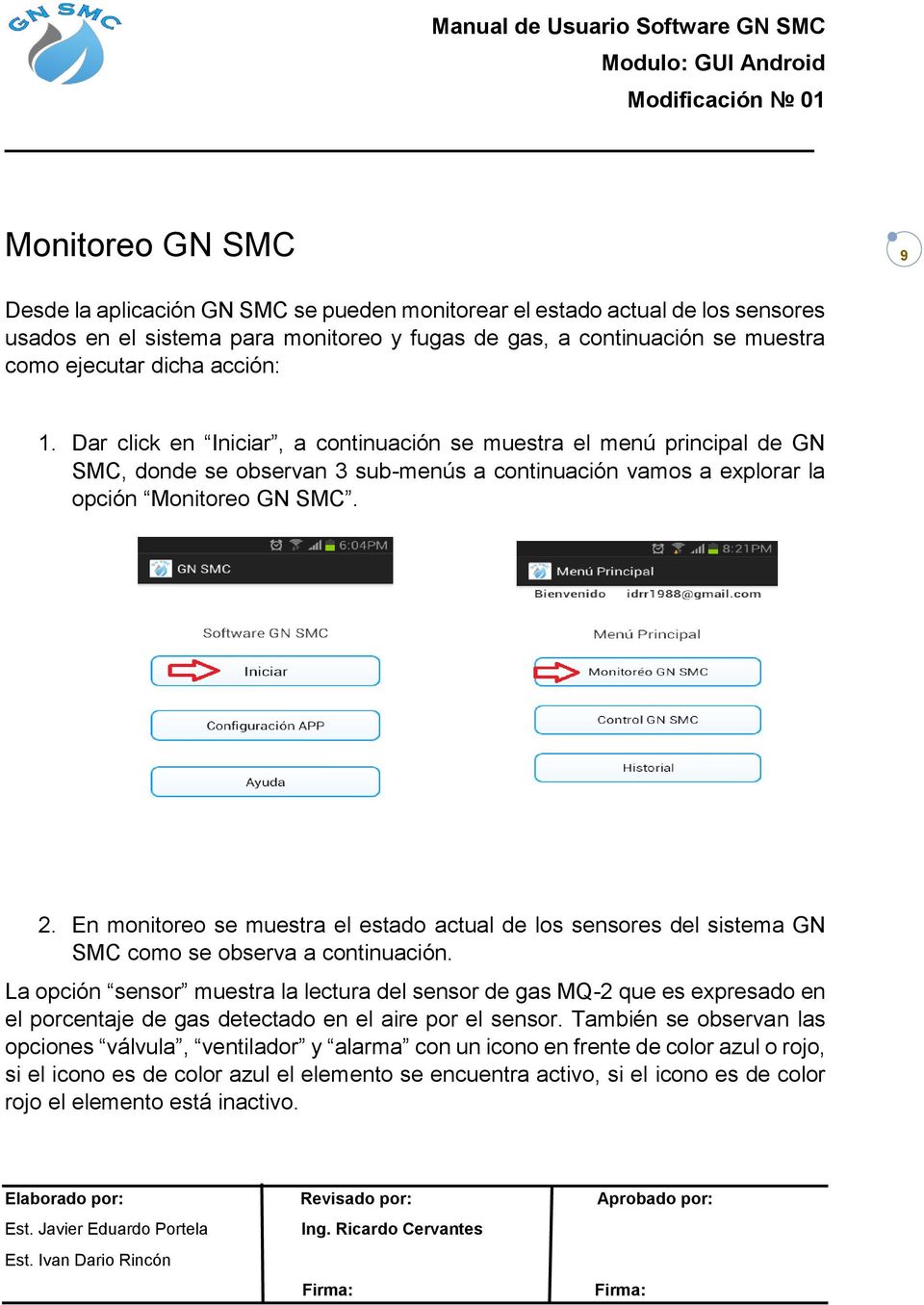 En monitoreo se muestra el estado actual de los sensores del sistema GN SMC como se observa a continuación.