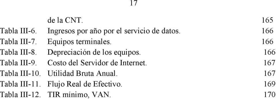 166 Tabla III-9. Costo del Servidor de Internet. 167 Tabla III-10.